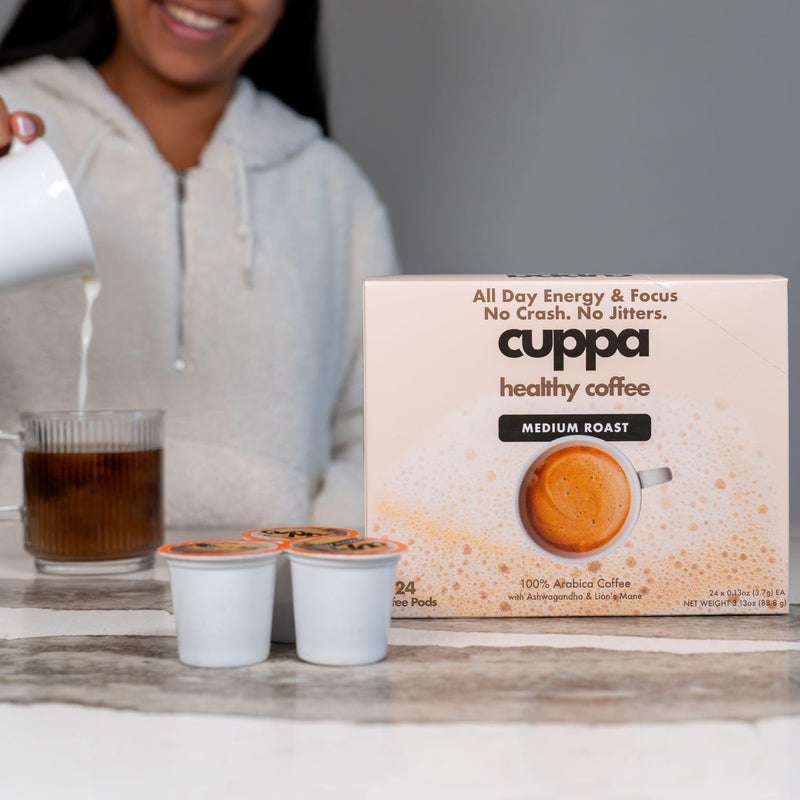 Cuppa Healthy Mushroom Coffee Single Serve Pods (K-Cups) with Lion's Mane & Ashwagandha for All Day Energy & Focus - No Crash or Jitters - Nootropics for Brain Health, Gut Health, Immunity, Stress, Memory + Mood - 24 Servings - Image 4
